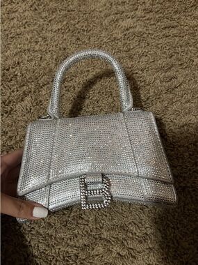 Silver Crystal Embellished Top-Handle Bag